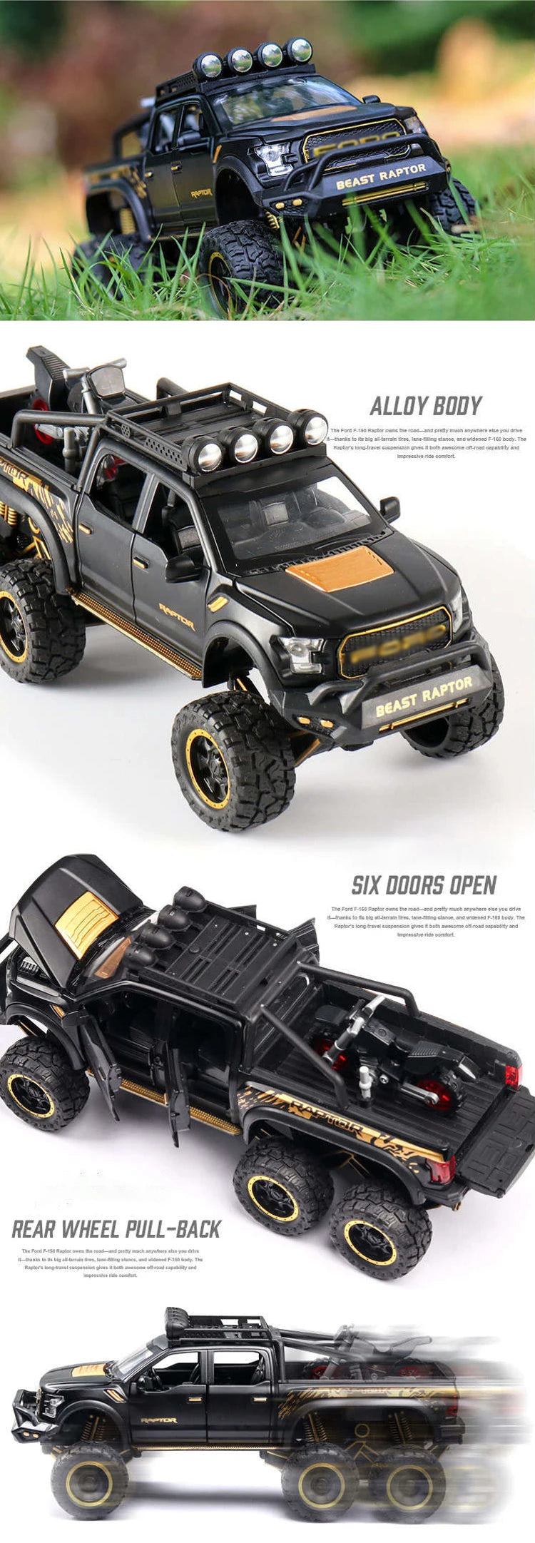 1/28 Raptor F150/G63 Pickup Big Wheels Car Model Toy Alloy Diecast Metal Monster Truck Car Off-road Vehicle Collection