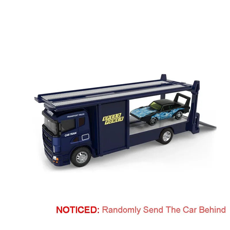 Scale 1:64 Container Alloy Trailer Model Toy Car Diecast Metal Movable Joint Pull Back Rescue Engineering Vehicles Gifts for