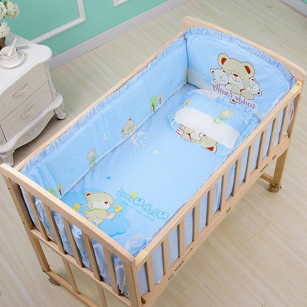 6-Pcs Soft  Crib Bedding Set – Standard Size Nursery Set for Boys & Girls (4 Bumpers, Mattress, Pillow)