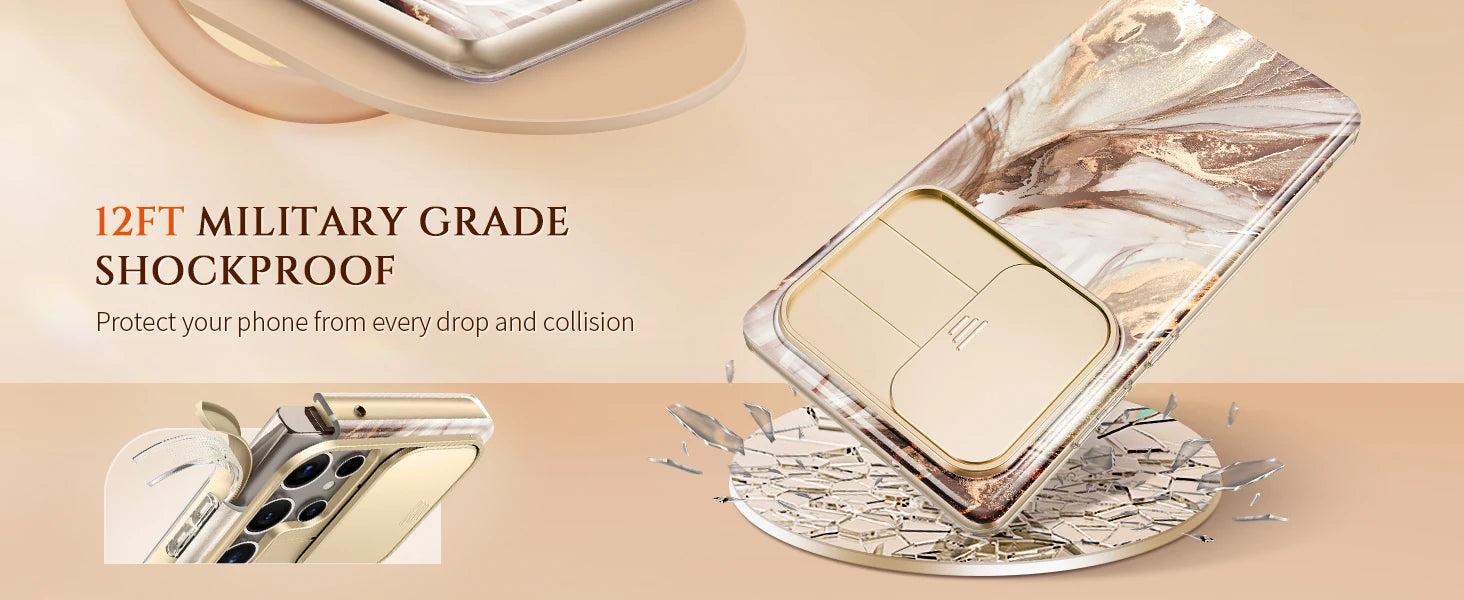 Marble Pattern Design for Samsung Galaxy S24 Ultra Case Built-in Screen Protector Shockproof Slim Fashion Women's Phone Case