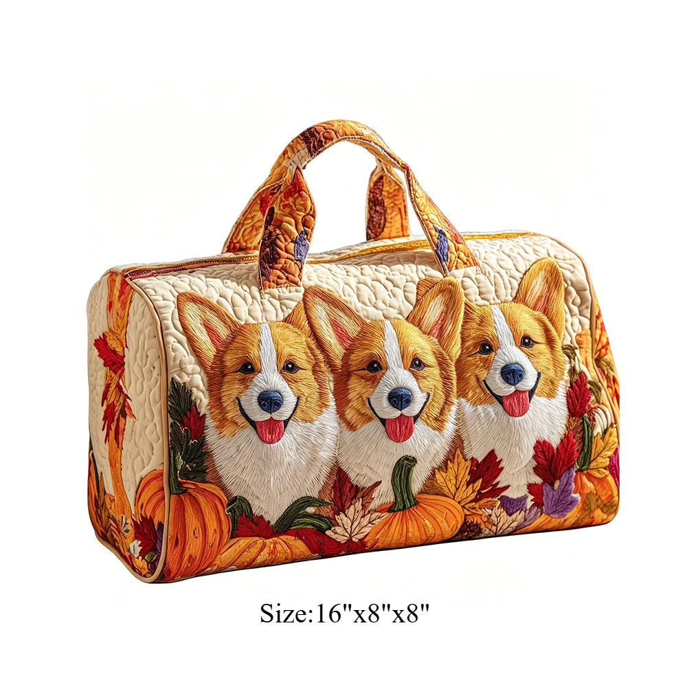 Cute Corgi Dog Print Quilted Duffel Bag Women 3D Puppy Print Travel Weekender Casual Gym Sports Overnight Carry On Bags
