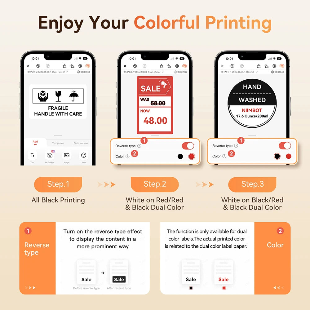 B1 Pro Thermal Label Printer 300DPI, Bluetooth Wireless Inkless Sticker Maker 20–50mm, Red & Black Label Printer for Home & Business