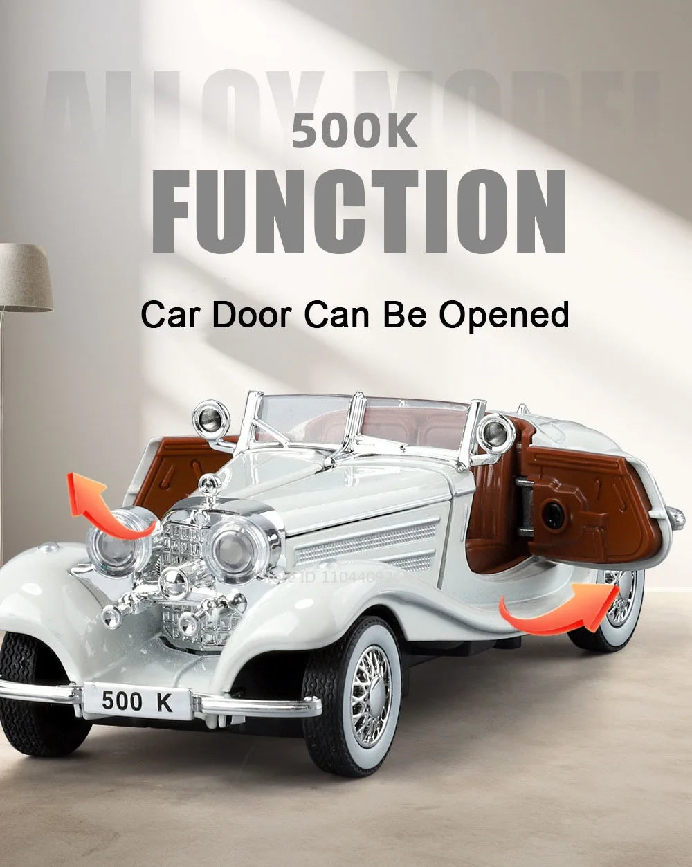 1:32 500K 300SL Vintage Car Model Toy Shock Absorption Alloy Diecast Vehicle Models Sound Light Pull Back Collection Gifts
