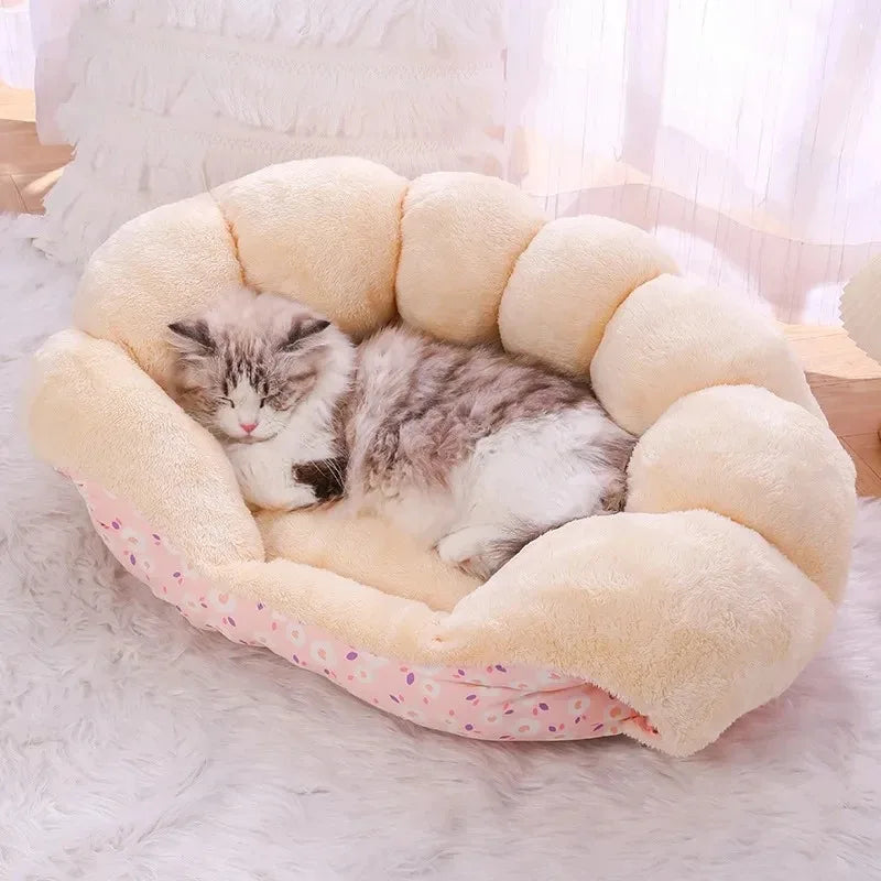 Cartoon Plush Winter Pet Bed for Cats and Small Dogs