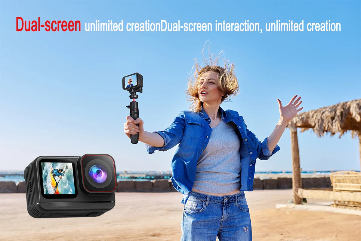 5K Action Camera 4K60FPS Waterproof Sport Camera with 6-Axis EIS Touchscreen Dual Screen