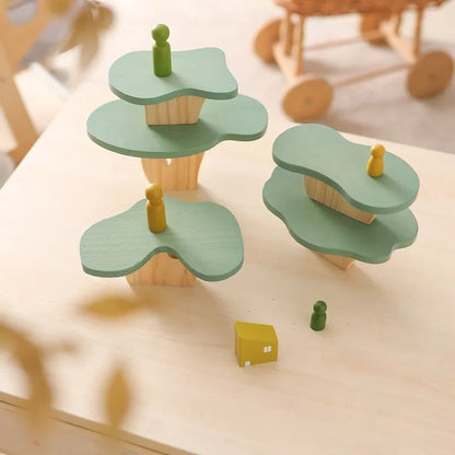 Montessori Wooden Tree Block Toys for Children Ornament Decoration Baby Stacking 3D Toy Wooden Blocks  Stacker Balancing Games