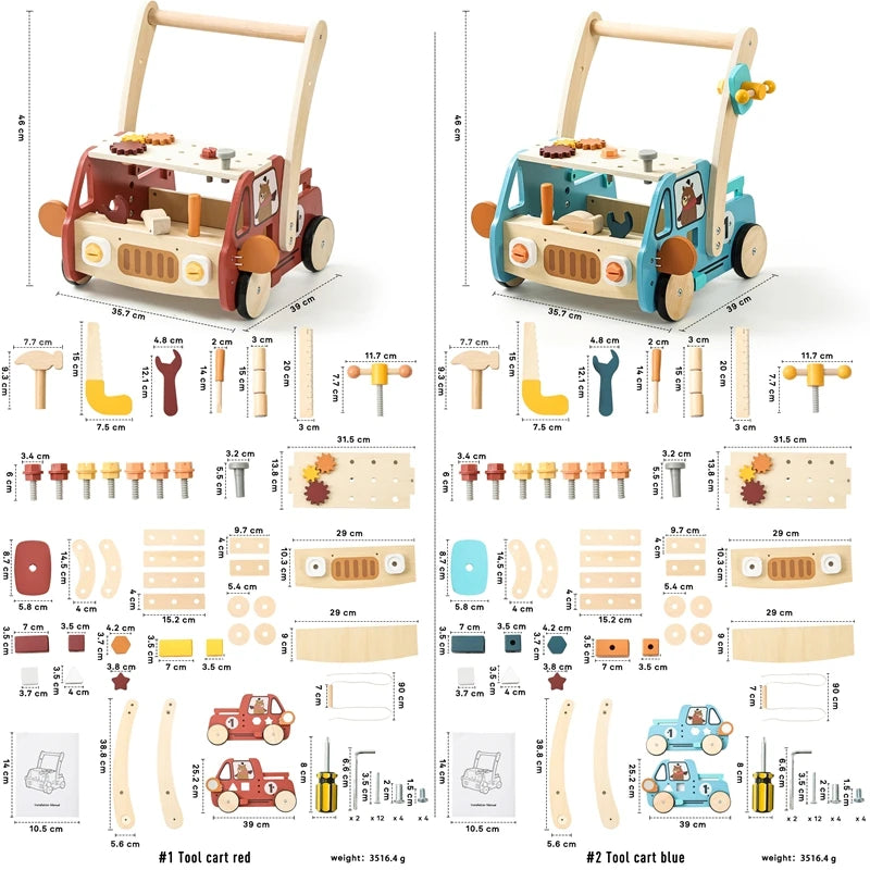 Baby Wooden Toy Newborn Learning To Walk Toy Educational Sensory Play Multi-functional Wooden Cartoon Car Toy Baby Gift With Box