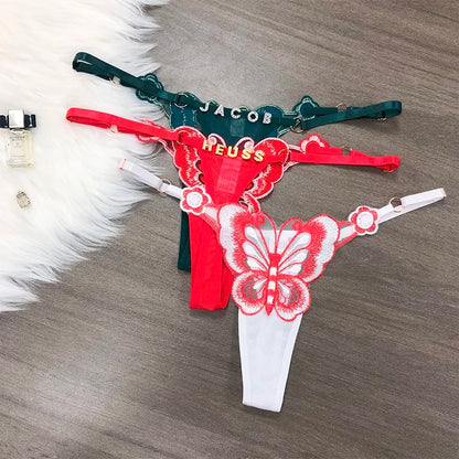 Customized Letters Butterfly Women G String Underwear Thongs Ladies Lace Briefs Transparent