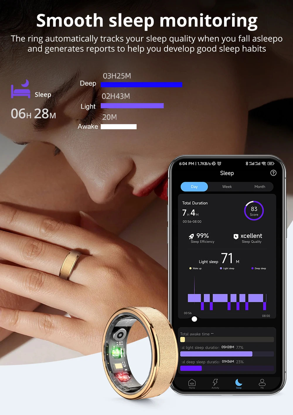 R10 Smart Ring with Charging Case for Men Women, Health and Sleep Monitor, 5ATM Waterproof, Multi-sport Mode