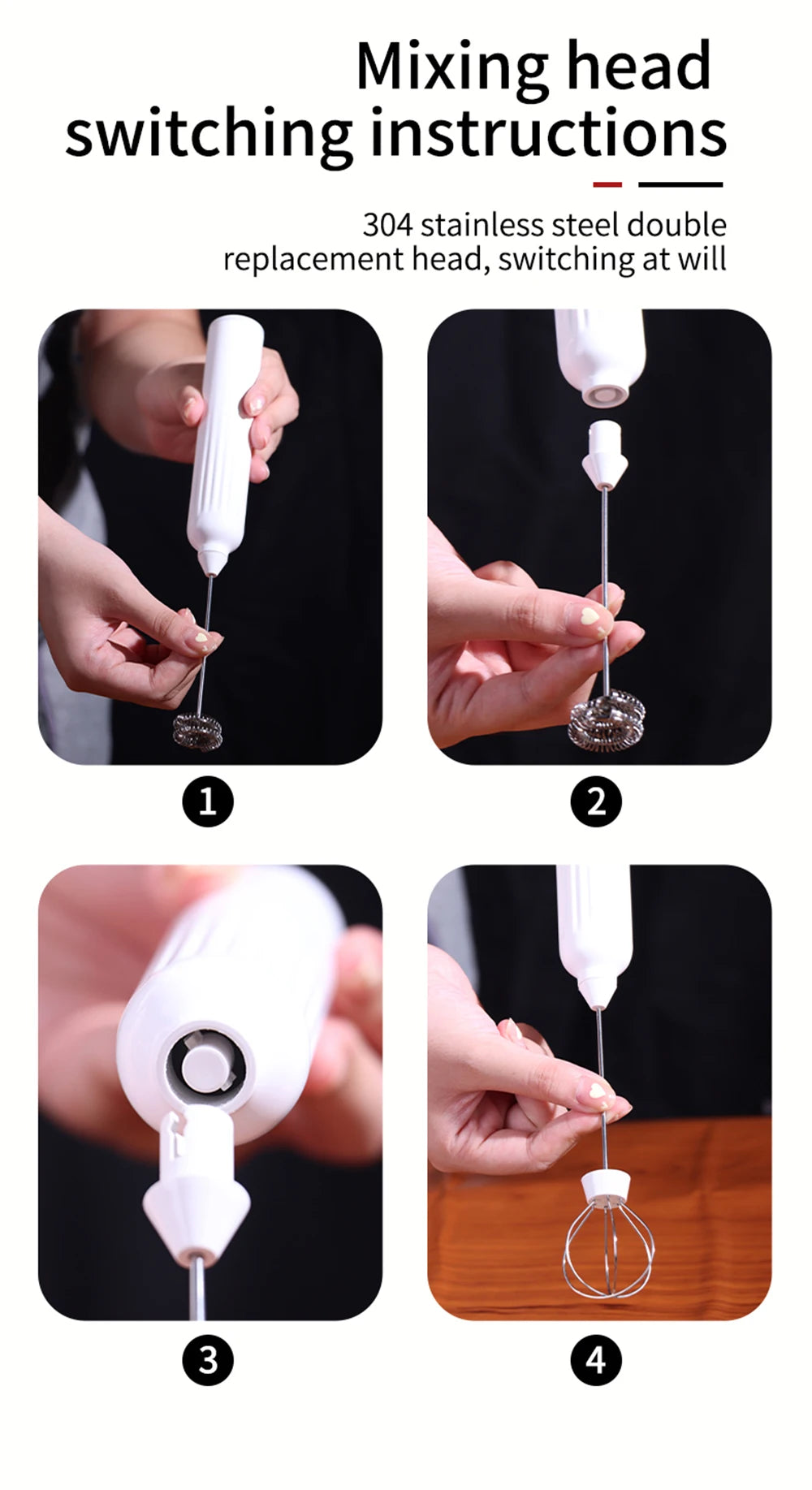Electric Milk Frother USB Rechargeable Wireless Milk Foamer Coffee Whisk Mixer Egg Beater Mini Frother Handle Stirrer 3 Speeds