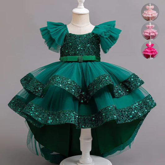 Sparkling Sequin Evening Princess Gown with Train