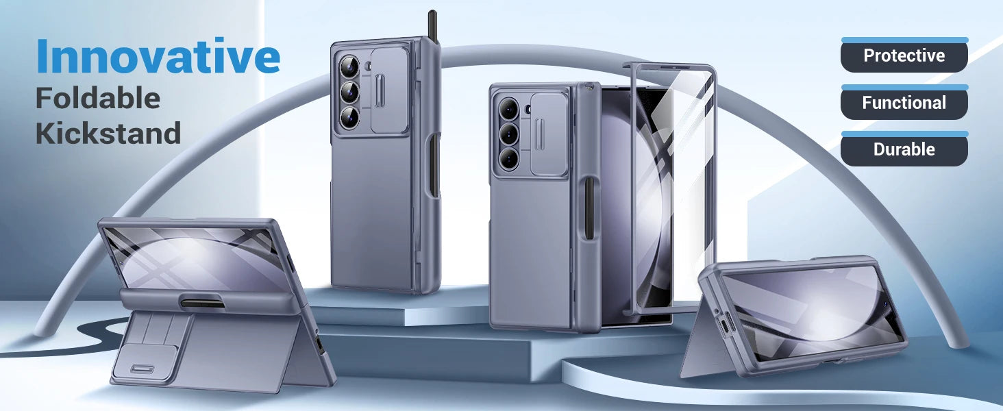 Big Stand For Z Fold 5 Case with Slide Camera Cover Built-in HD Screen Protector Full Body Heavy Duty Shockproof Slim Phone Case