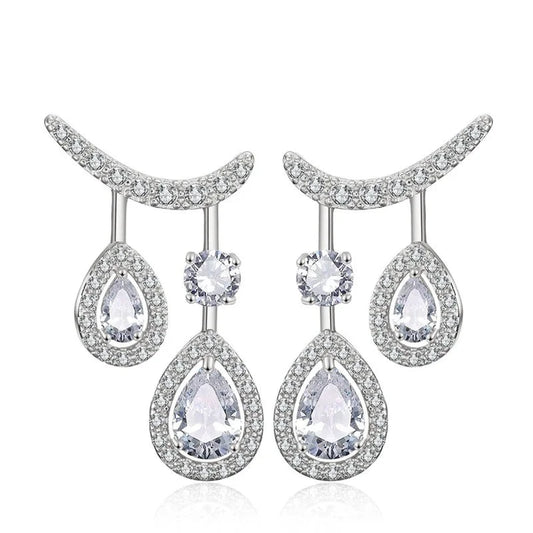 Cubic Zirconia Double Drop Dangle Earrings