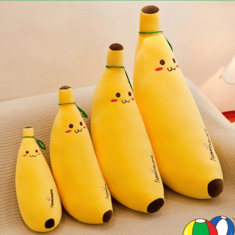 Cute Long Strip Banana Stuffed Body Pillow Cartoon Expression Plush Cushion Sofa Bedroom Bananas Throw Pillow Home Decoration