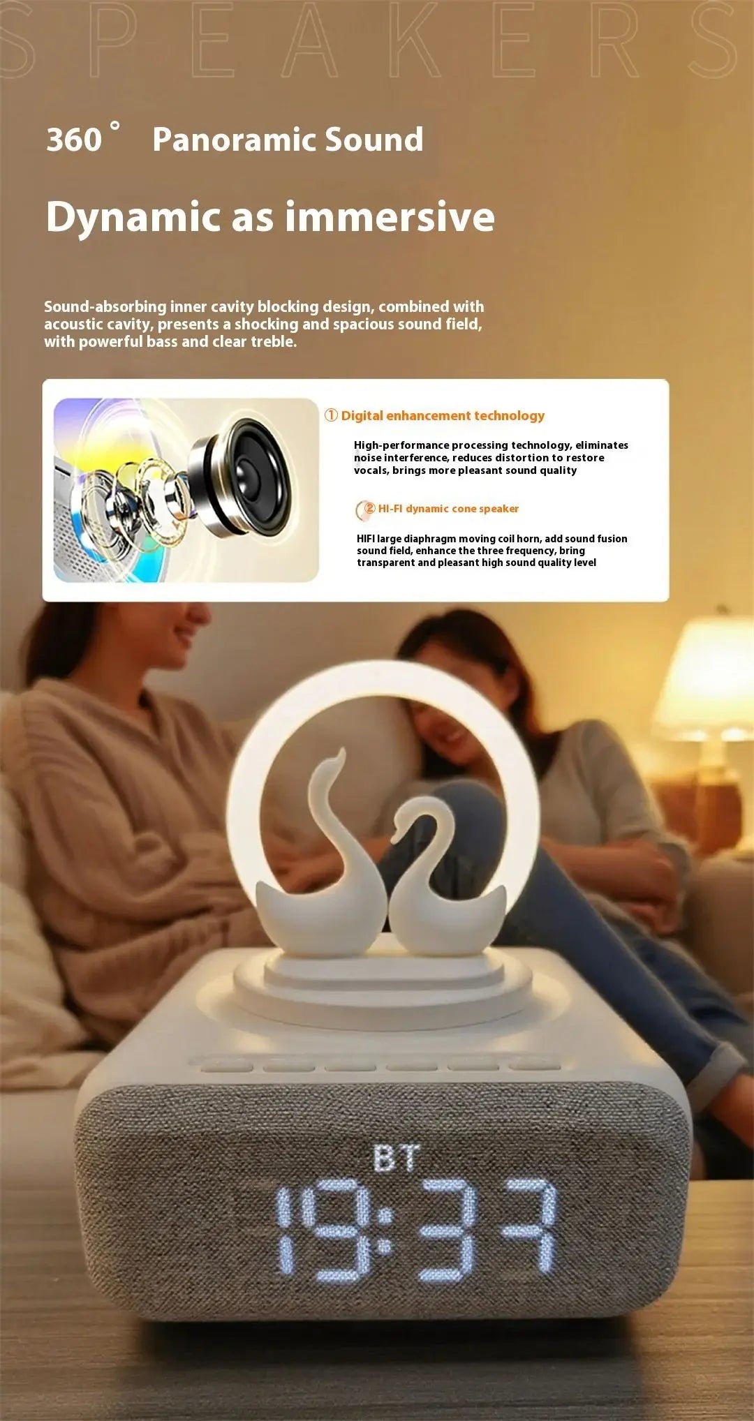 Wireless Bluetooth 5.0 Speaker Multi functional Mobile Wireless Charging Creative Swan Night Light Bluetooth Audio Player