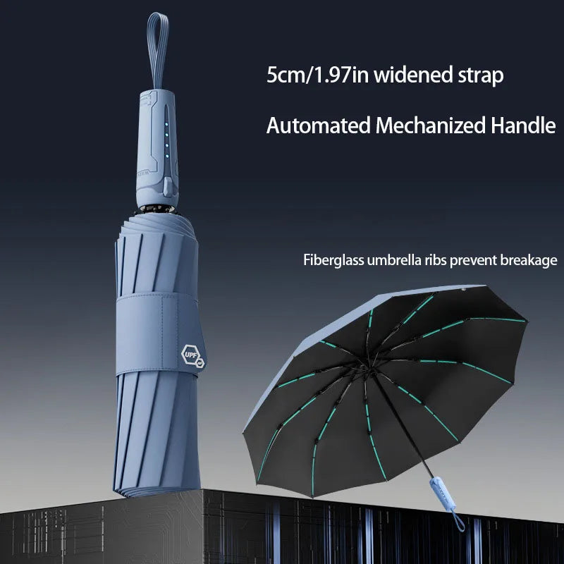 Reinforced 60 Rib Windproof Folding Umbrella with UPF 50 UV Protection Automatic Open Close