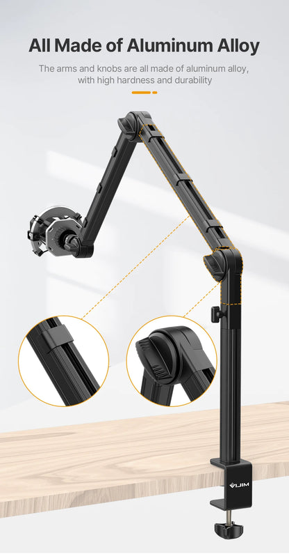 Desktop Microphone Boom Arm Stand Extend 1/4'' 3/8'' 5/8'' Screw 90° Hover Bracket for DSLR GoPro Smartphone