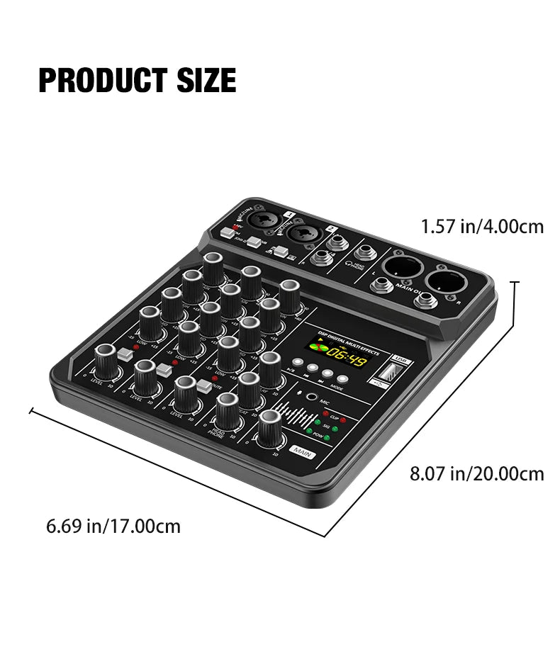 4-Channel Mixing Console Bluetooth Audio Mixer 48V Professional USB Computer Karaoke