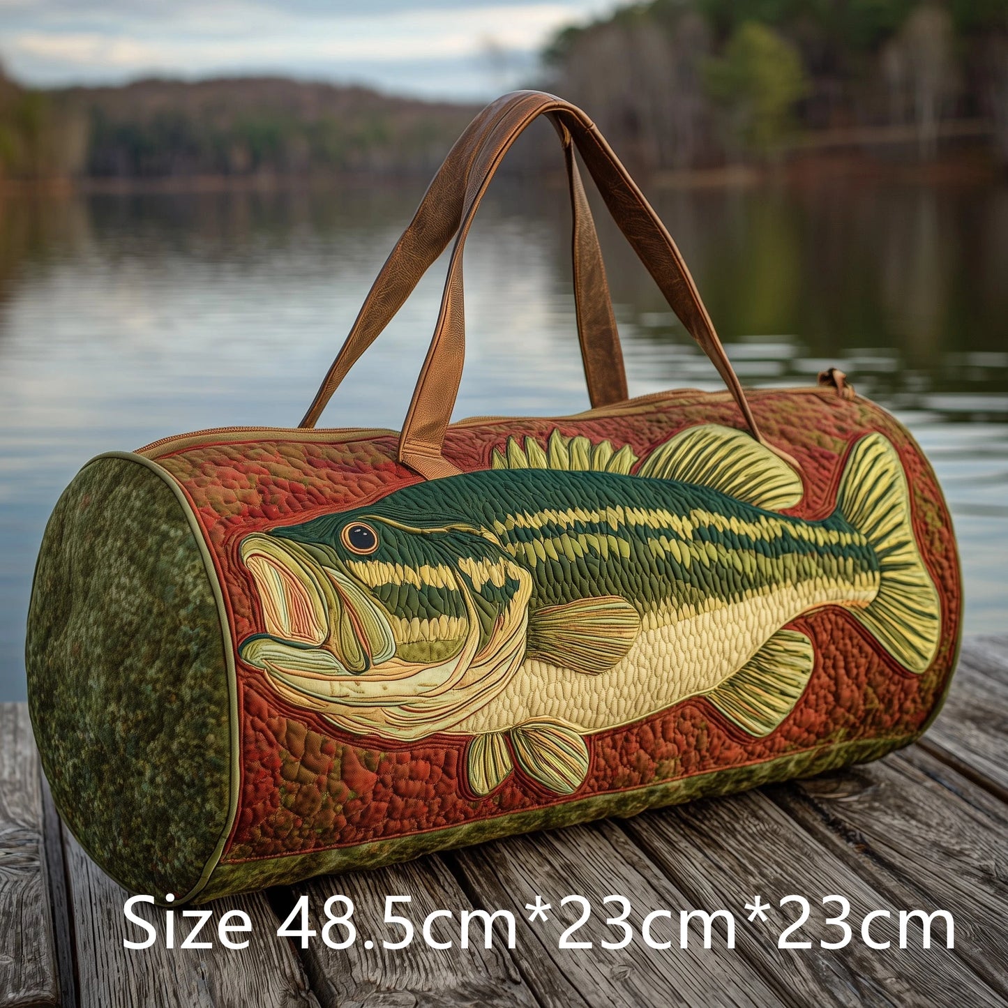 Trendy Handmade Quilted Fishing Gear Bag Bass Fish 3D Printed Duffle Bag Weekender Bag for Men Fisherman Gift Outdoor Adventures