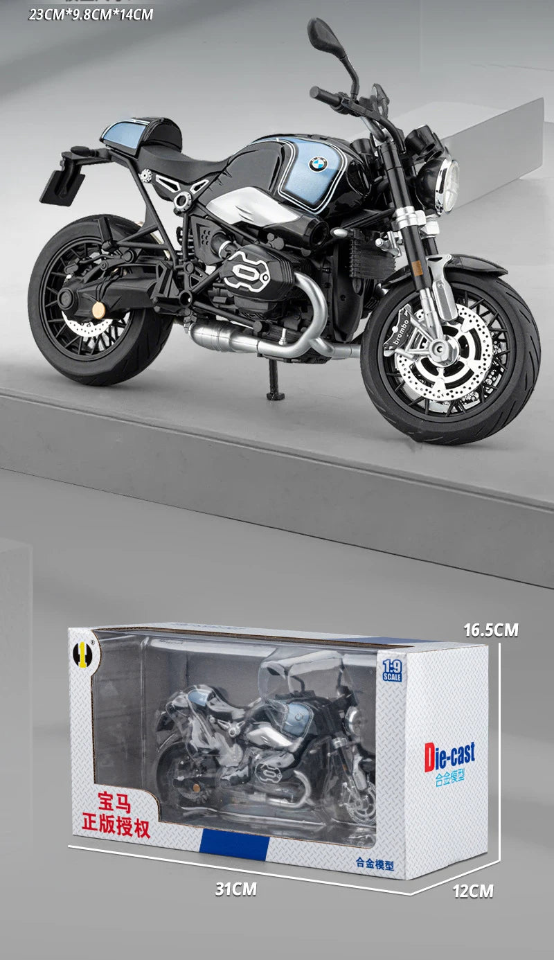 Diecast BMW R Nine T Retro Motorcycle Model 1 to 9 Scale