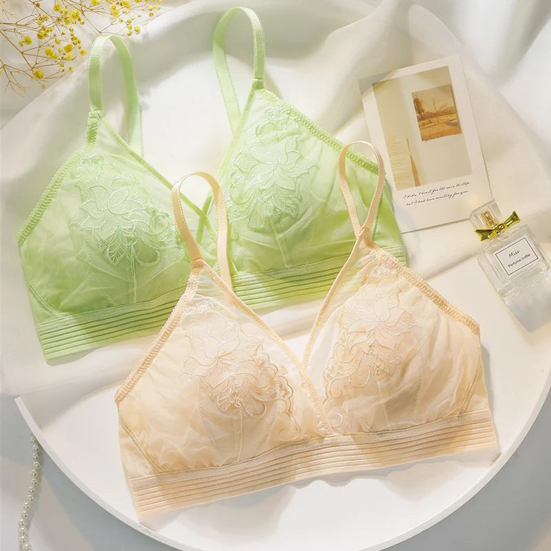 Women’s Lace Transparent Rabbit Ears Push-Up Bra – Soft, Thin, Wire-Free Bralette