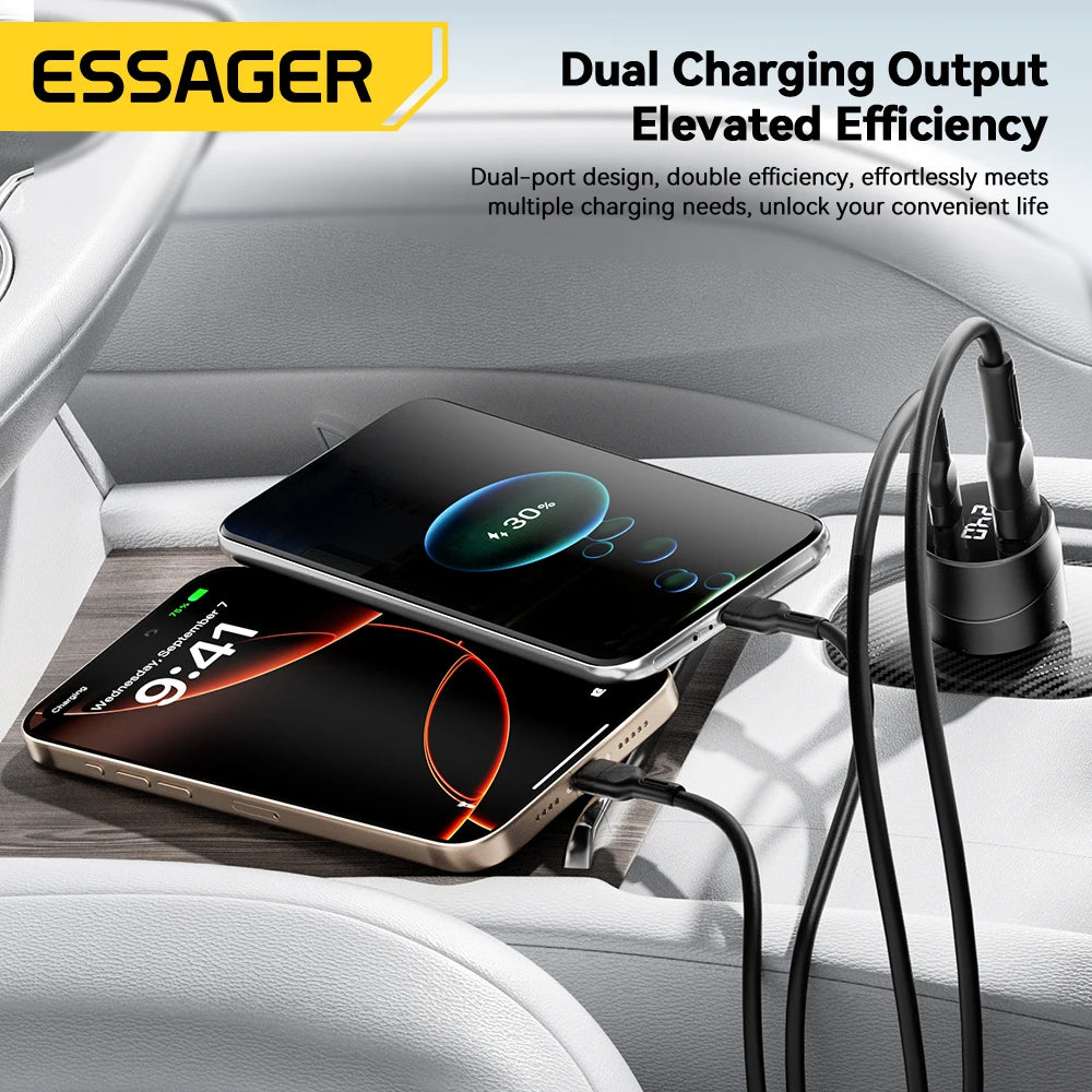 140W USB C Car Charger PD 3.1 QC 4.0 Fast Charging USB A + Type C Adapter for Laptop & Phone