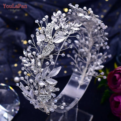 Crystal Bridal Headpiece Alloy Leaf Headband for Brides Wedding Hair Accessories