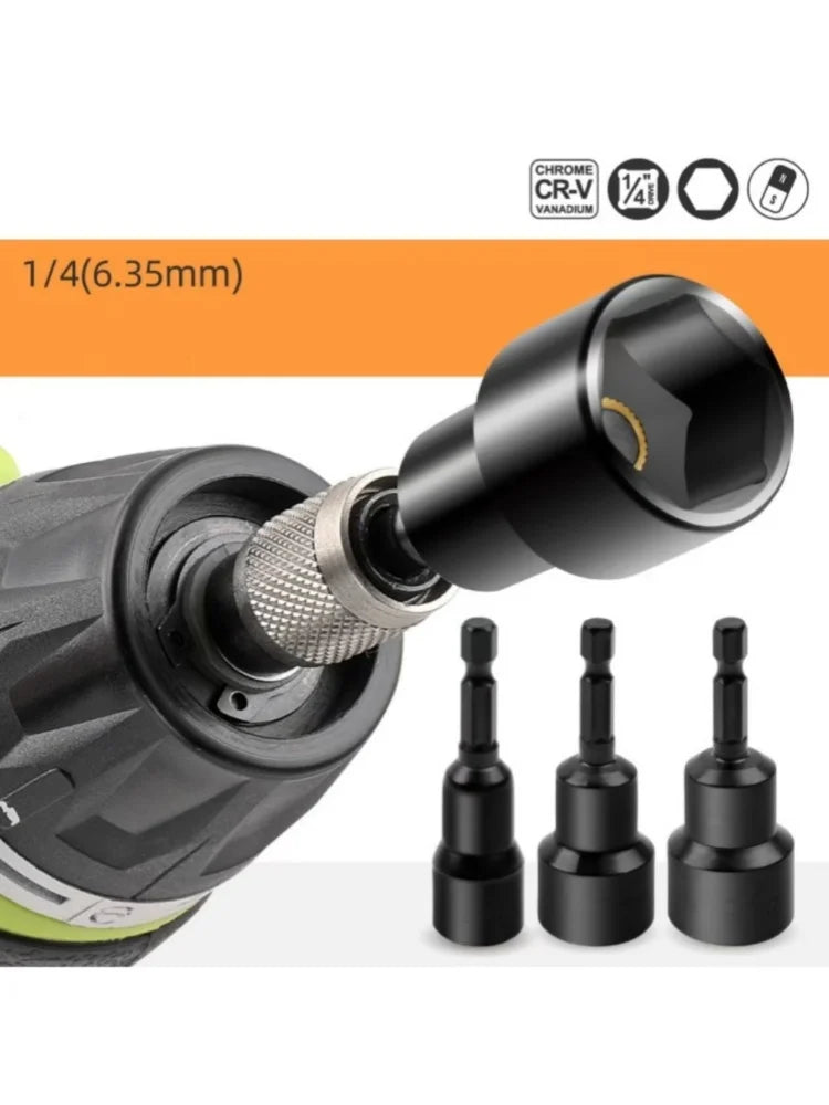 6-19mm Impact-Socket Magnetic Nut Screwdriver Deep Socket Adapter 1/4 Hex Wrench Heads Electric Drill Bit Repairing Hand Tools