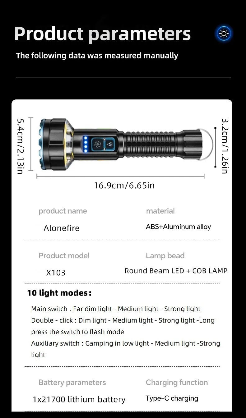 30W 1 Plus 8 LED Rechargeable Camping Flashlight