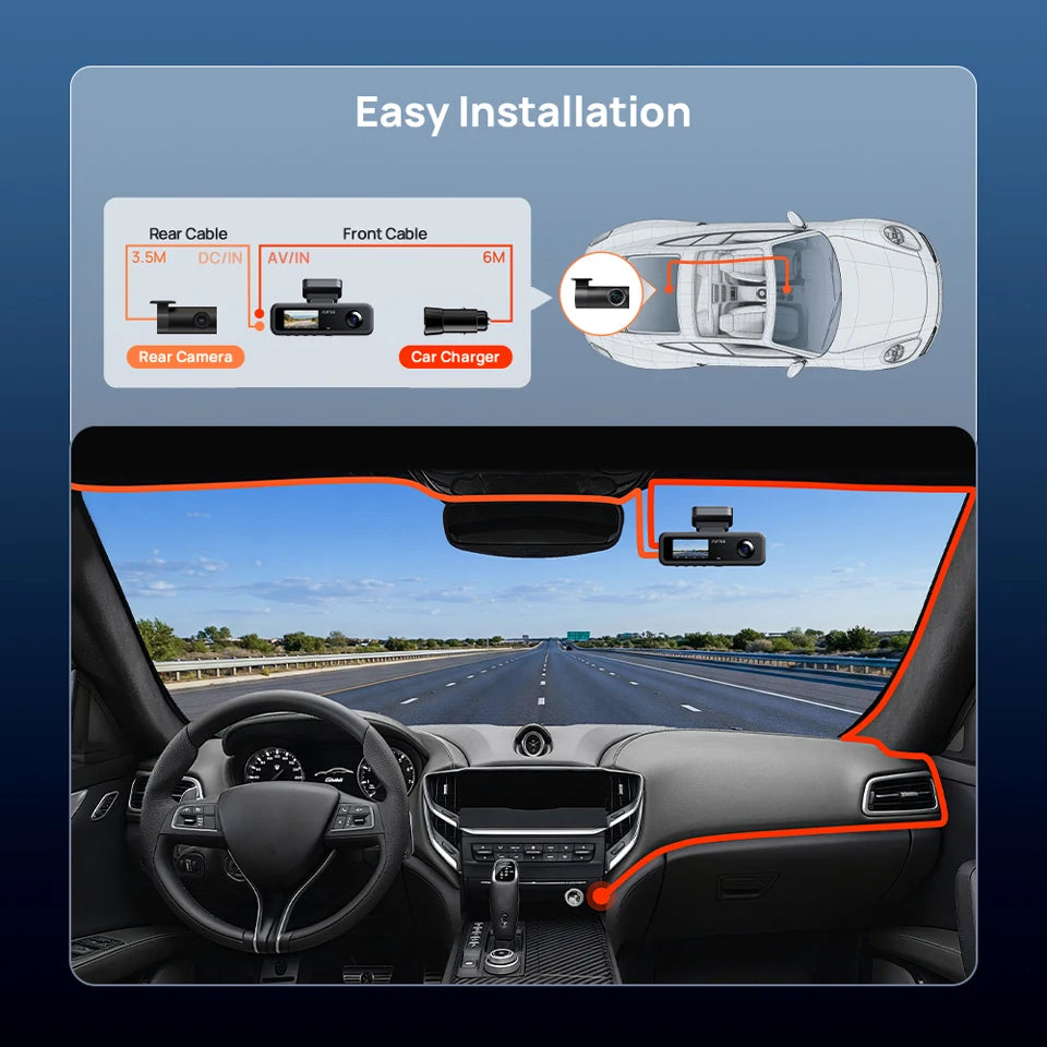 T800E 3‑Channel Dash Cam 4K Front + 1080P Rear & Interior Car DVR – HDR, GPS, WiFi 6, Voice Control, Supercapacitor