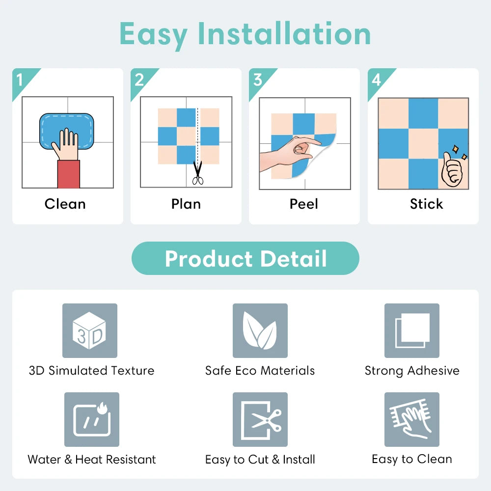10pcs 3D Tile Sticker Self-adhesive Faux Stone Wall Panel Peel and Stick Kitchen Tile Backsplash Bathroom Wall Tile Sticker