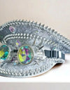 Silver Steampunk Captain Hat Rivet Rhinestone Goggles Masquerade Military Cap Women Sequin Music Festival Handmade Unisex Adult
