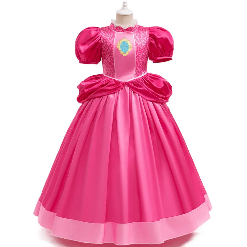 Hot Pink Puff Sleeve Princess Ball Gown with Crown and Handbag Set