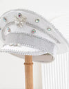 Burning Man White Rainbow Gem Delicate simple little rhinestone Navy Holiday Man Festival Halloween Hat Silver Top Hat