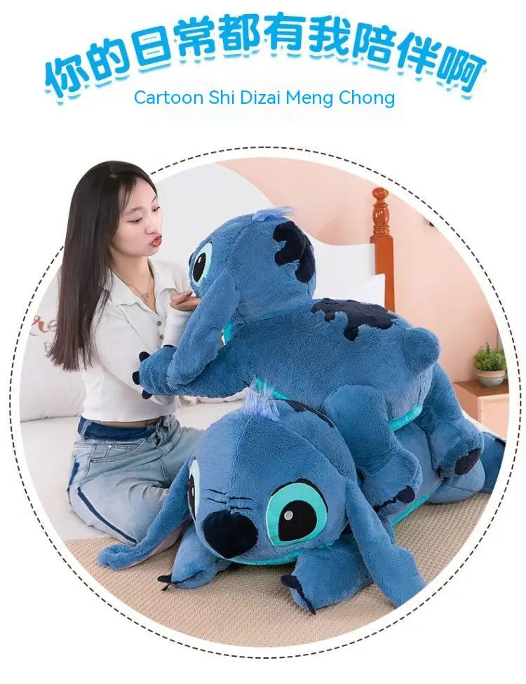 Giant 100cm Disney Stitch Plush Stuffed Doll Blue Kawaii Cartoon Animal Sofa Sleeping Soft Pillow Toys  Girls Birthday Gift
