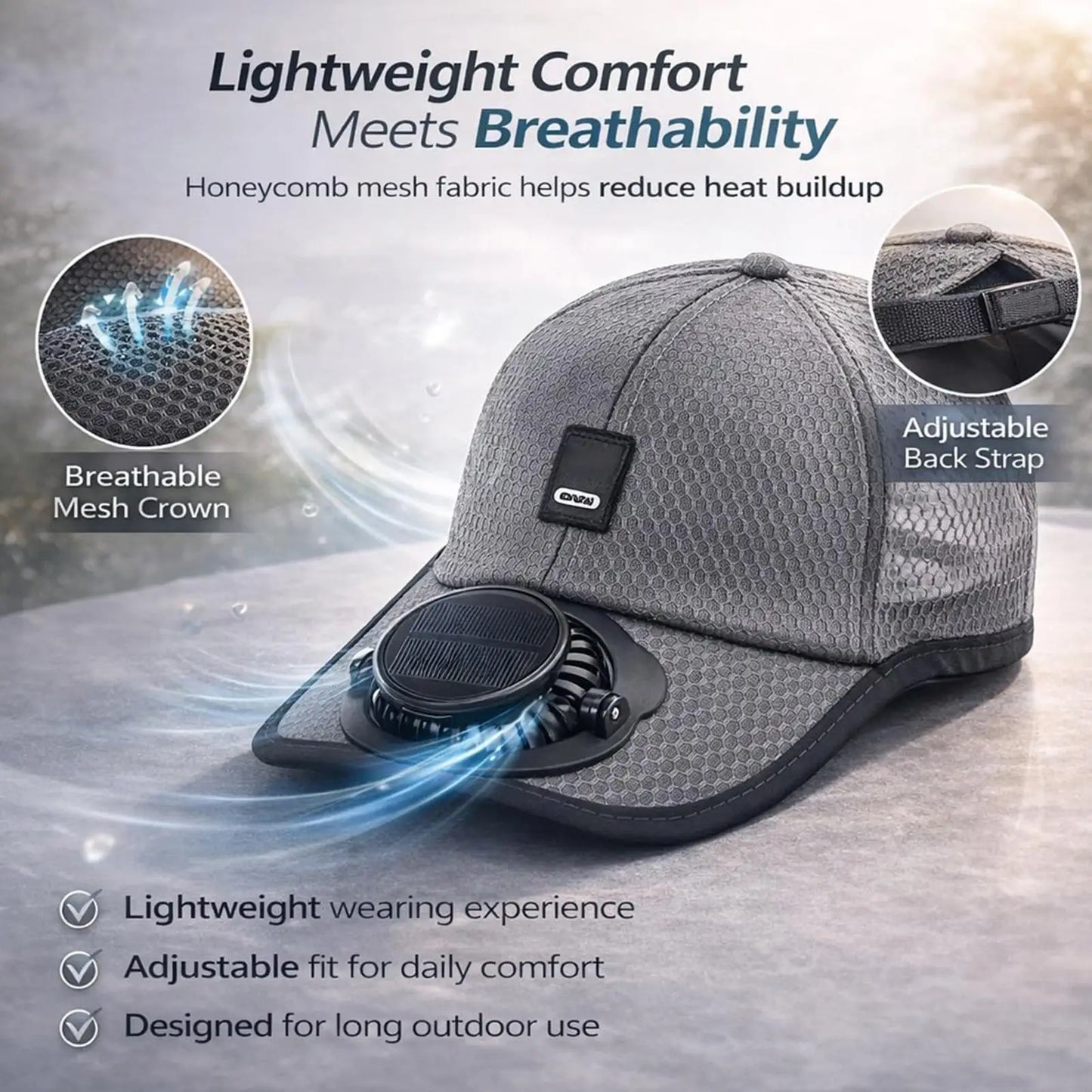 Wide Brim Solar Fan Hat With USB Charging