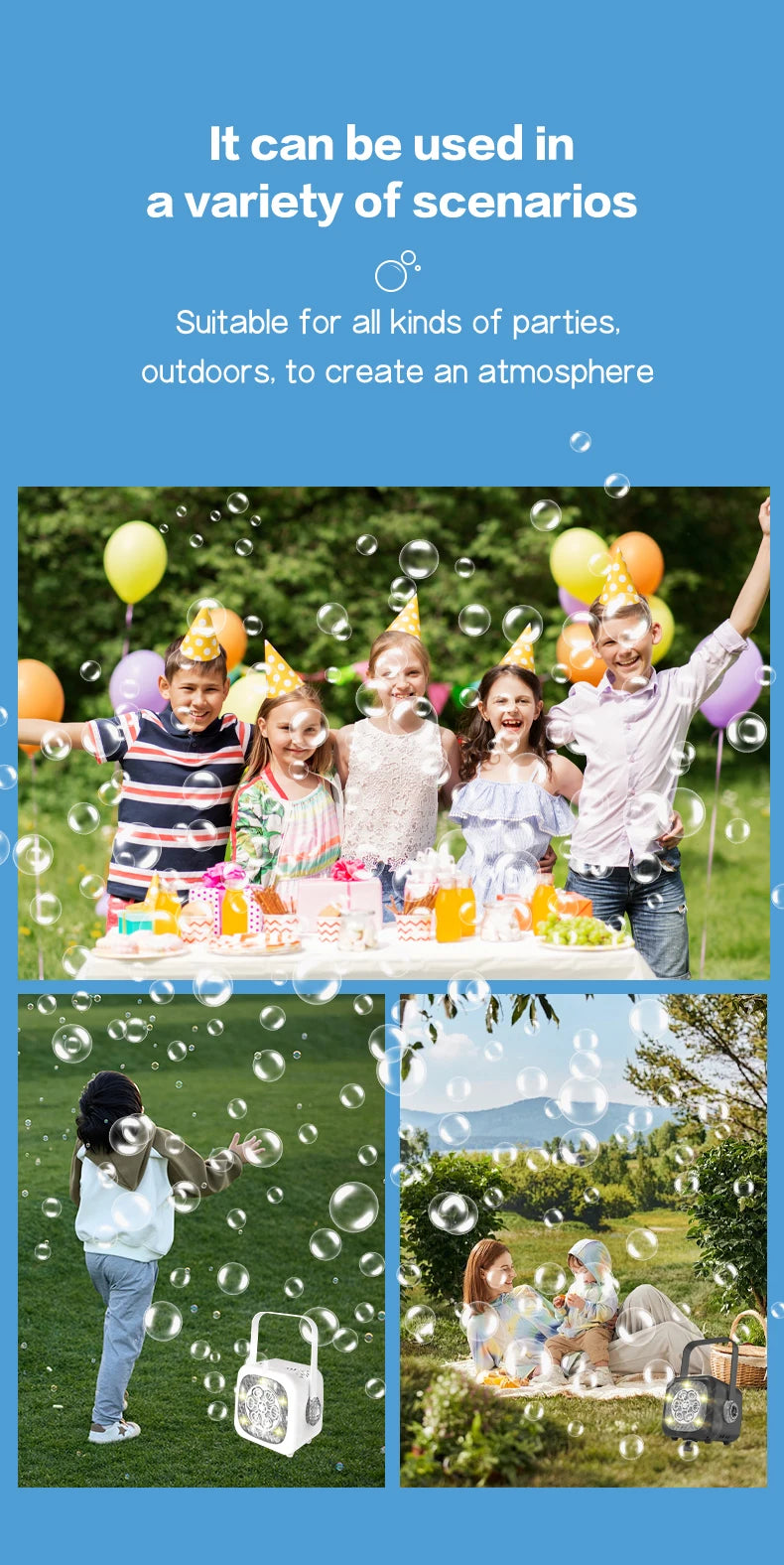 Children's 6-hole bubble machine continuously produces bubbles, electric party gifts (excluding bubble liquid and batteries) toy