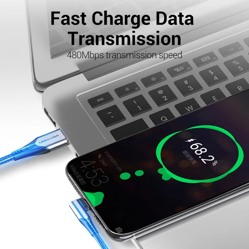 USB C Cable 90 Degree Fast Charger USB A to Type C Cable for Huawei Honor Xiaomi Redmi Samsung Mobile Phone USB-C Cord