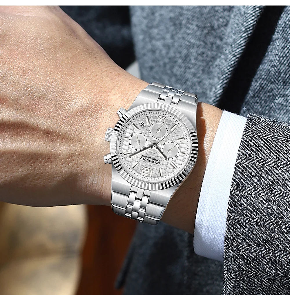 Classic Men's Automatic Date Watch Stainless Steel Quartz Elegant Round Case Luminous Versatile Fashion Night Light 2323
