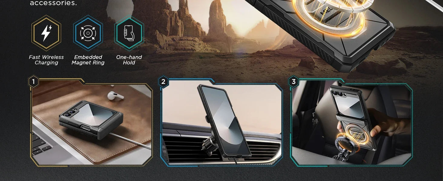 For Z Flip 7 FE/Z Flip 6 Cases Built-in  Ring Stand with Magsafe Full Coverage Hinge Protection Screen Protector Cover