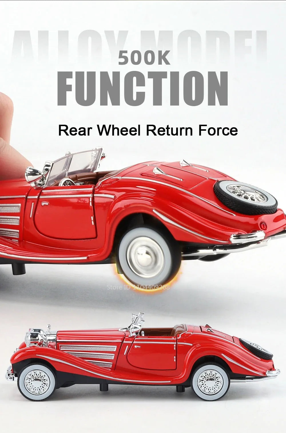 1:32 500K 300SL Vintage Car Model Toy Shock Absorption Alloy Diecast Vehicle Models Sound Light Pull Back Collection Gifts