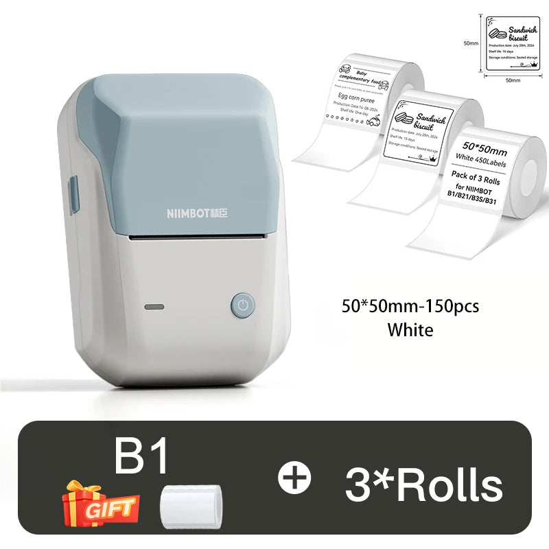 B1 Thermal Label Printer, Bluetooth Wireless Sticker Maker 20–50mm, Portable Inkless Barcode & QR Code Label Printer