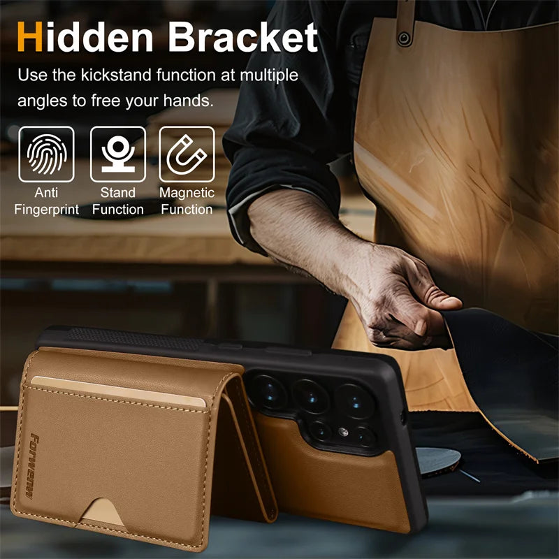 Luxury 2-in-1 Magnetic MagSafe Wallet Case for Samsung Galaxy S26 / S25 / S24 / S22 Plus / Note 20 Ultra – PU Leather Card Holder Kickstand Cover