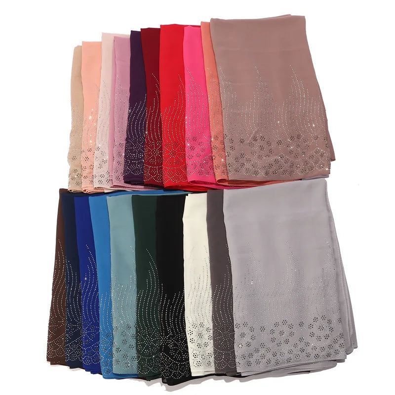 Tassel Diamond Muslim Hijabs Luxury Sequin Chiffon Scarf For Women Dress Abaya Hijab Veil Scarf Long Shawls Turban