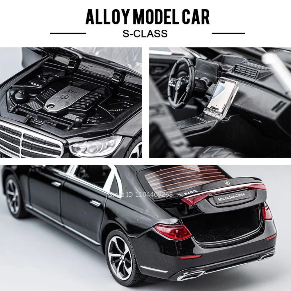 1:24 Scale S400L GLE350 Car Toy Model Doors Opened Sound Light Pull Back Metal Diecast Miniature Vehicle Collection Gift