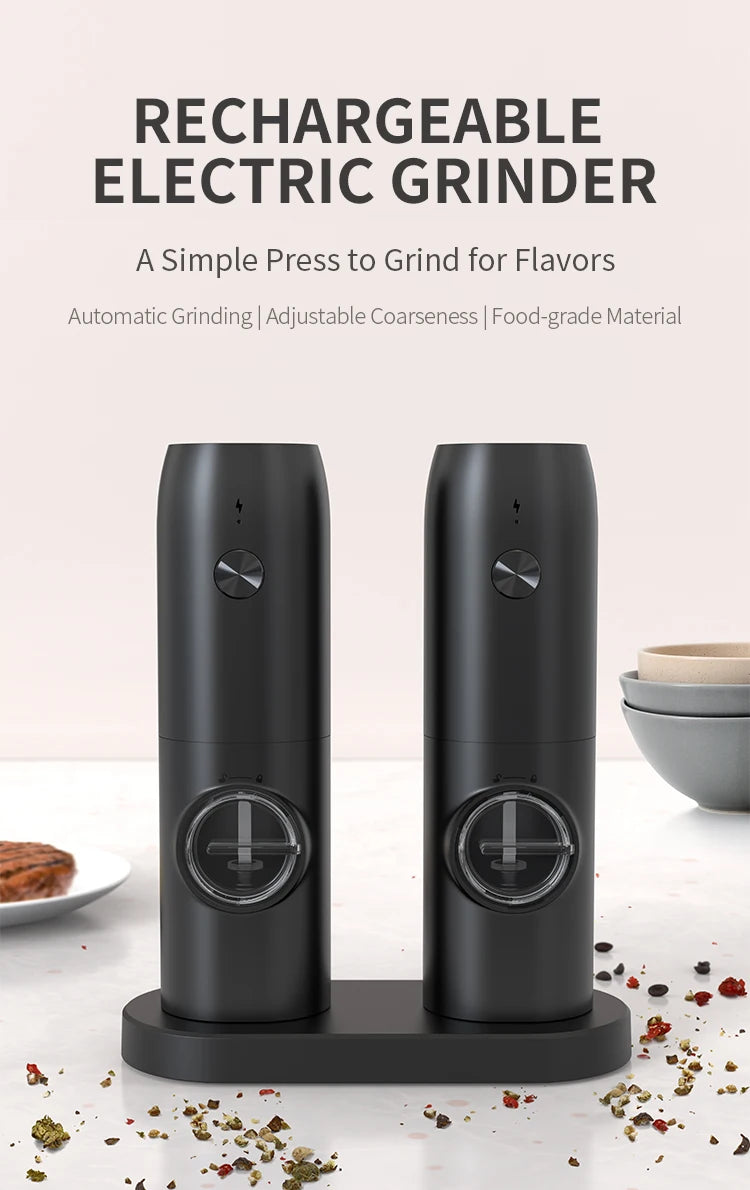 Automatic Pepper Grinder Salt And Pepper Grinder USB Rechargeable Adjustable Coarseness Spice Mill With LED Light Kitchen Tool