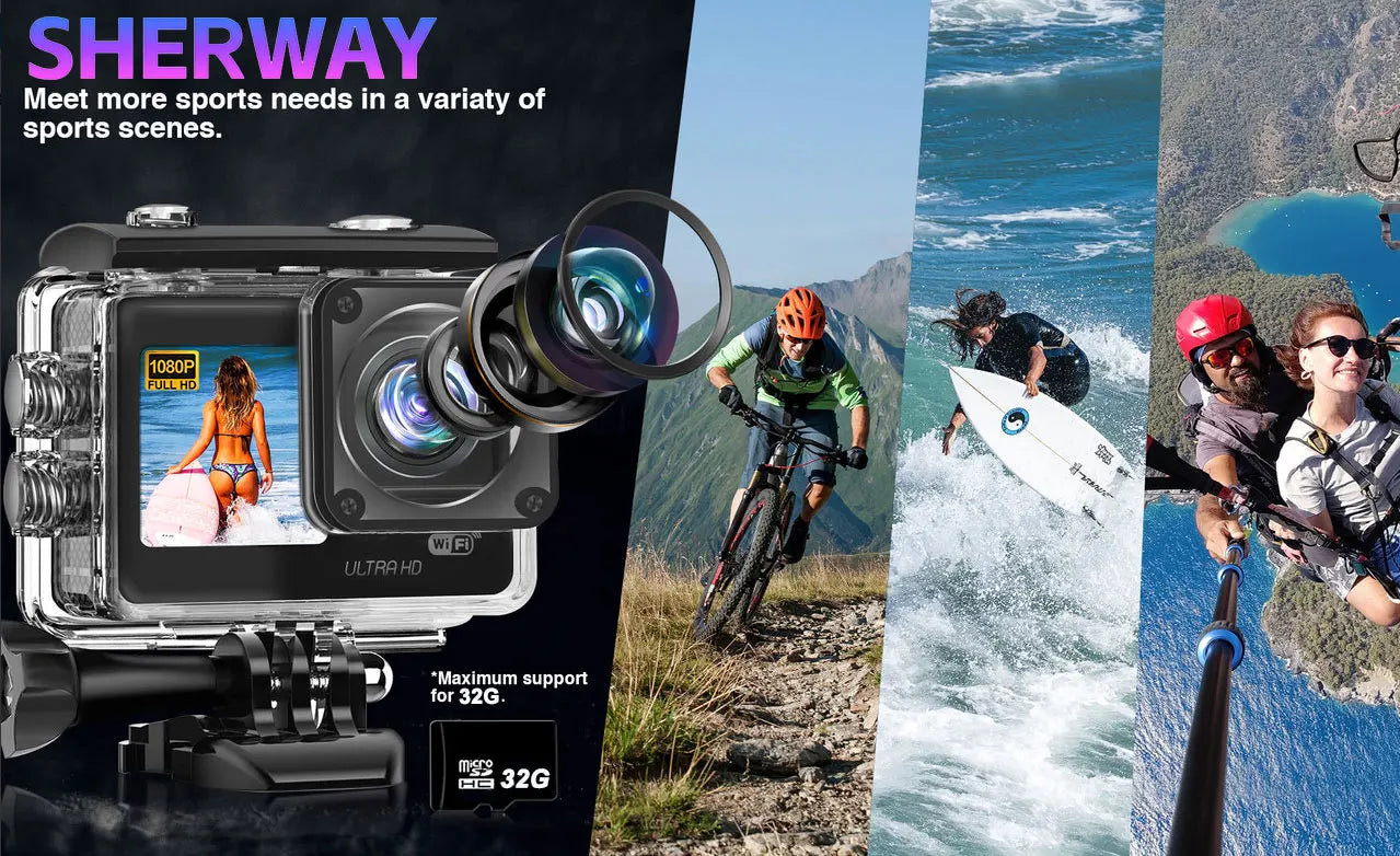 Action Camera 1080P/30FPS WiFi Bicycle Mini Camera 140° Wide-angle  Underwater Waterproof Cameras Outdoor Sports Video Recording