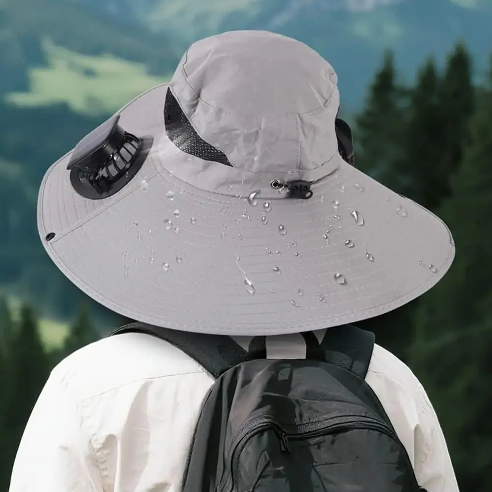 Wide Brim Sun Hat With Dual Fans Solar And USB Charging