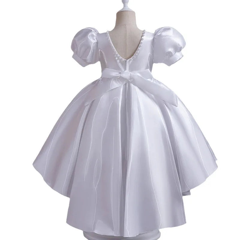 Elegant Backless Flower Girl Dress - Girls' Satin Gown for Pageant, Hosting & Walk Show