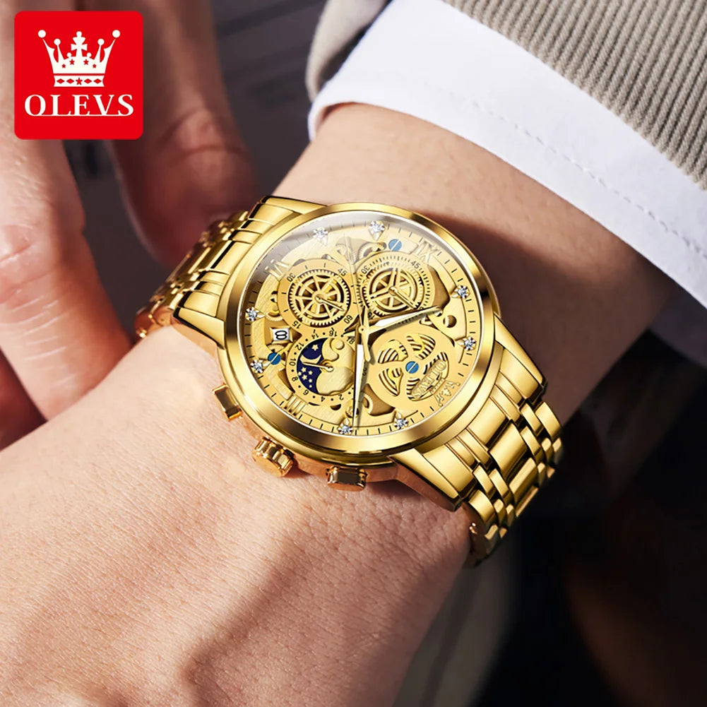 Stainless steel Skeleton Watch Waterproof Fashion Luxury Men Wristwatch Quartz Movement